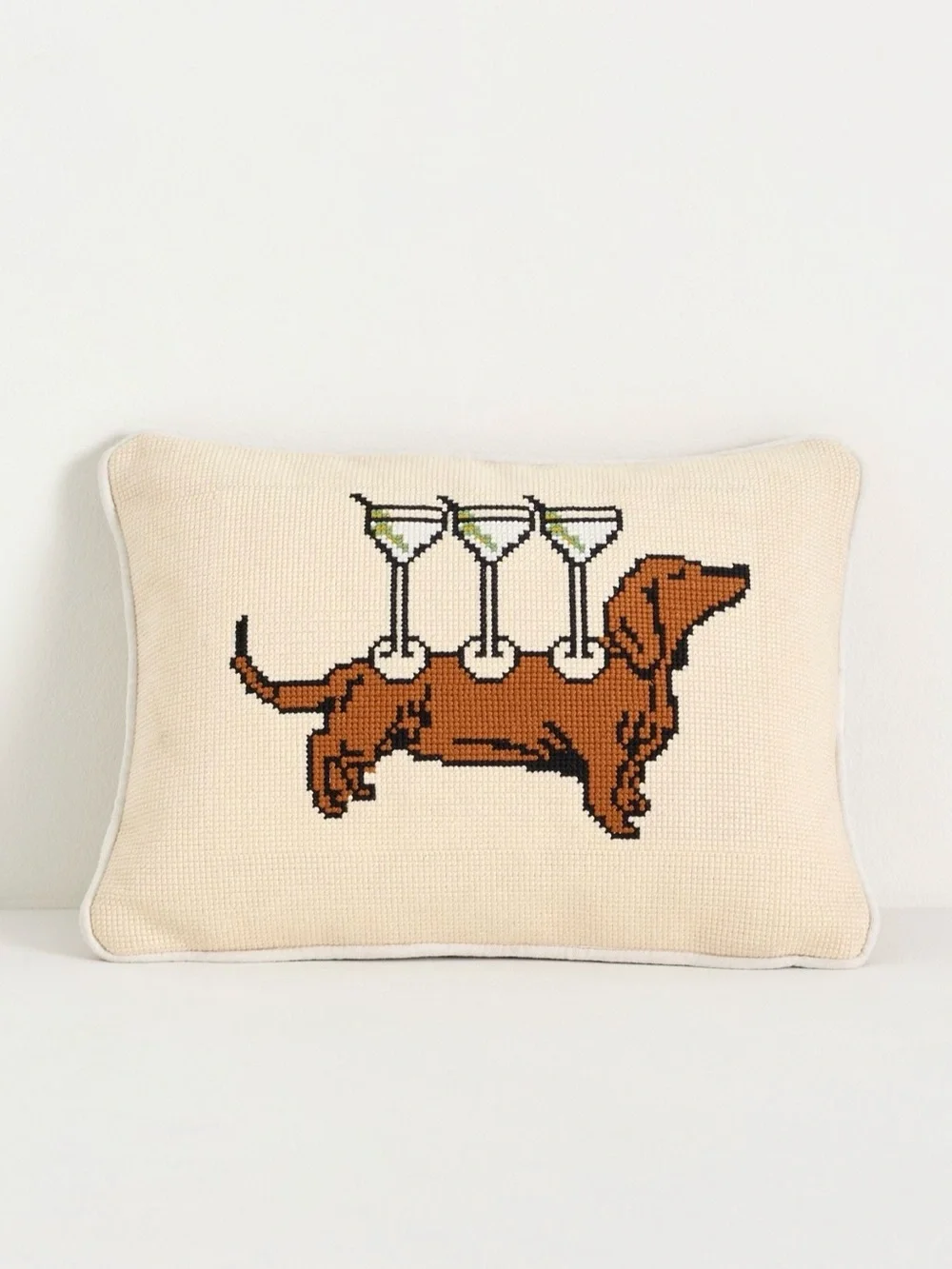 Anthropologie Cotton Needlepoint Cocktail Icon Mini Pillows, Dachshund